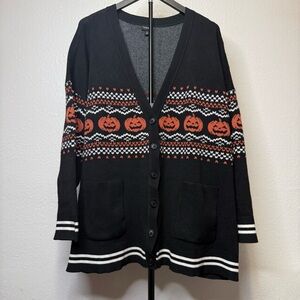 Torrid Fair Isle Cardigan Pumpkin Jack O Lantern Pattern Button Front Size 3